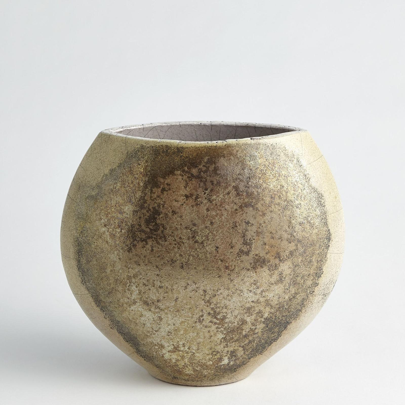 Global Views Golden Raku Flat Round Vase