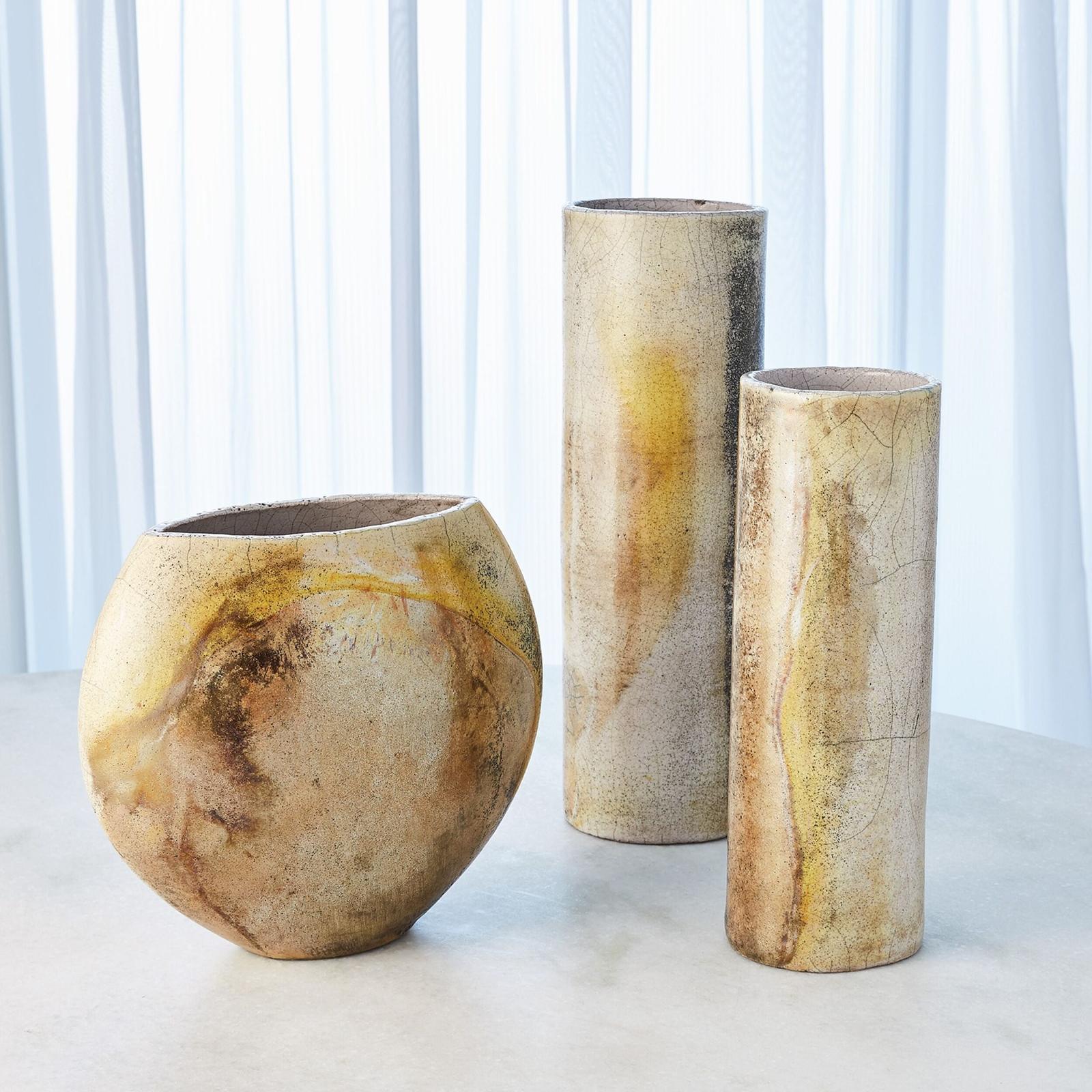 Global Views Golden Raku Flat Round Vase