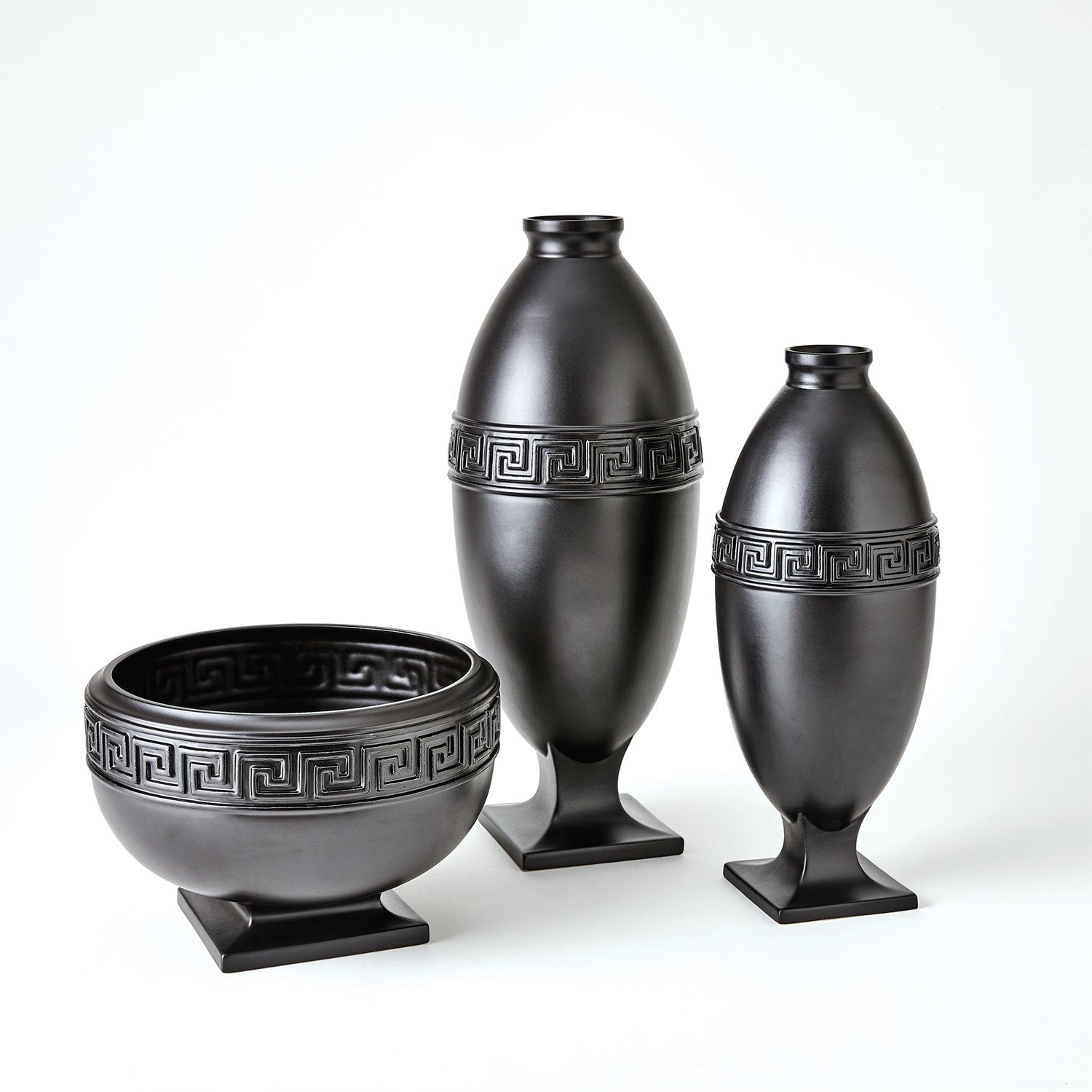 Global Views Black Greek Key Vase & Bowl Clearance