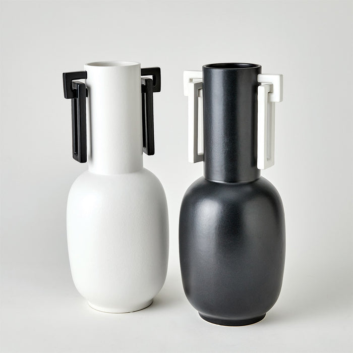 Global Views Grecian Handled Vase- Matte Black