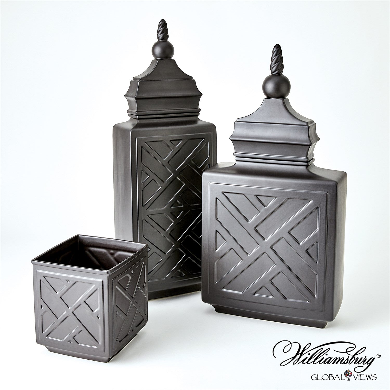 Global Views Matte Black Chinoiserie Jar Clearance