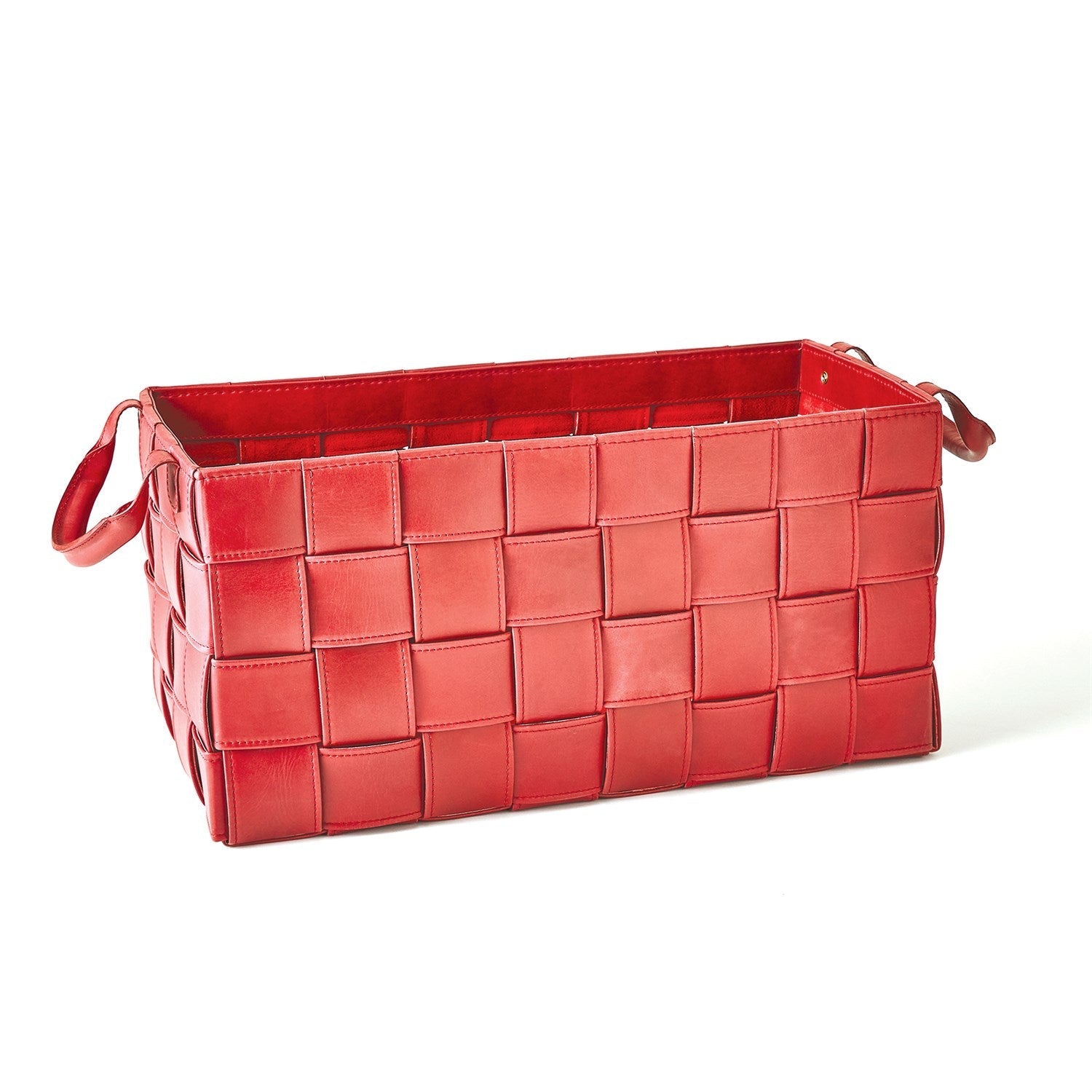 Global Views Deep Red Soft Woven Leather Basket Clearance