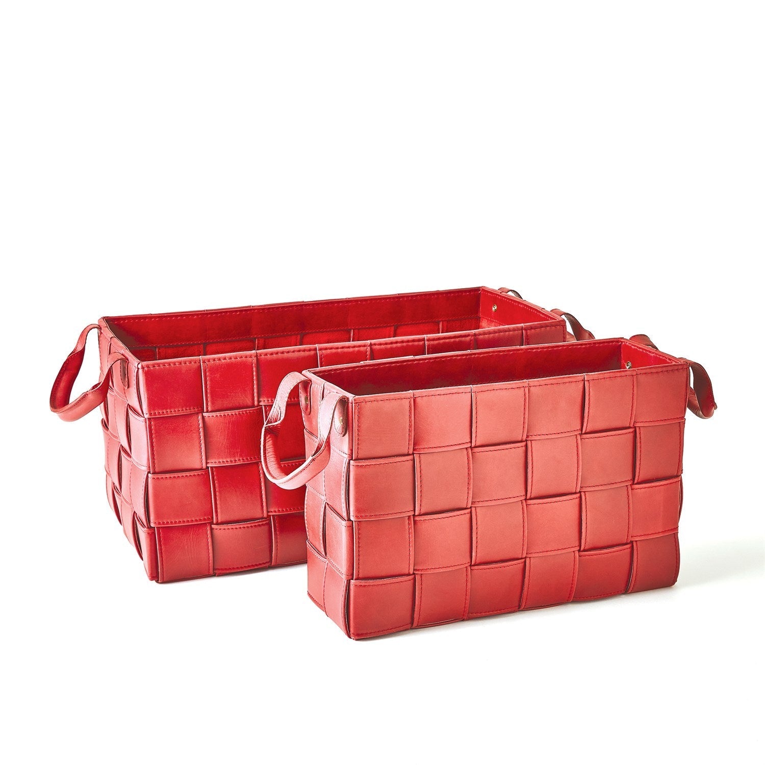 Global Views Deep Red Soft Woven Leather Basket Clearance