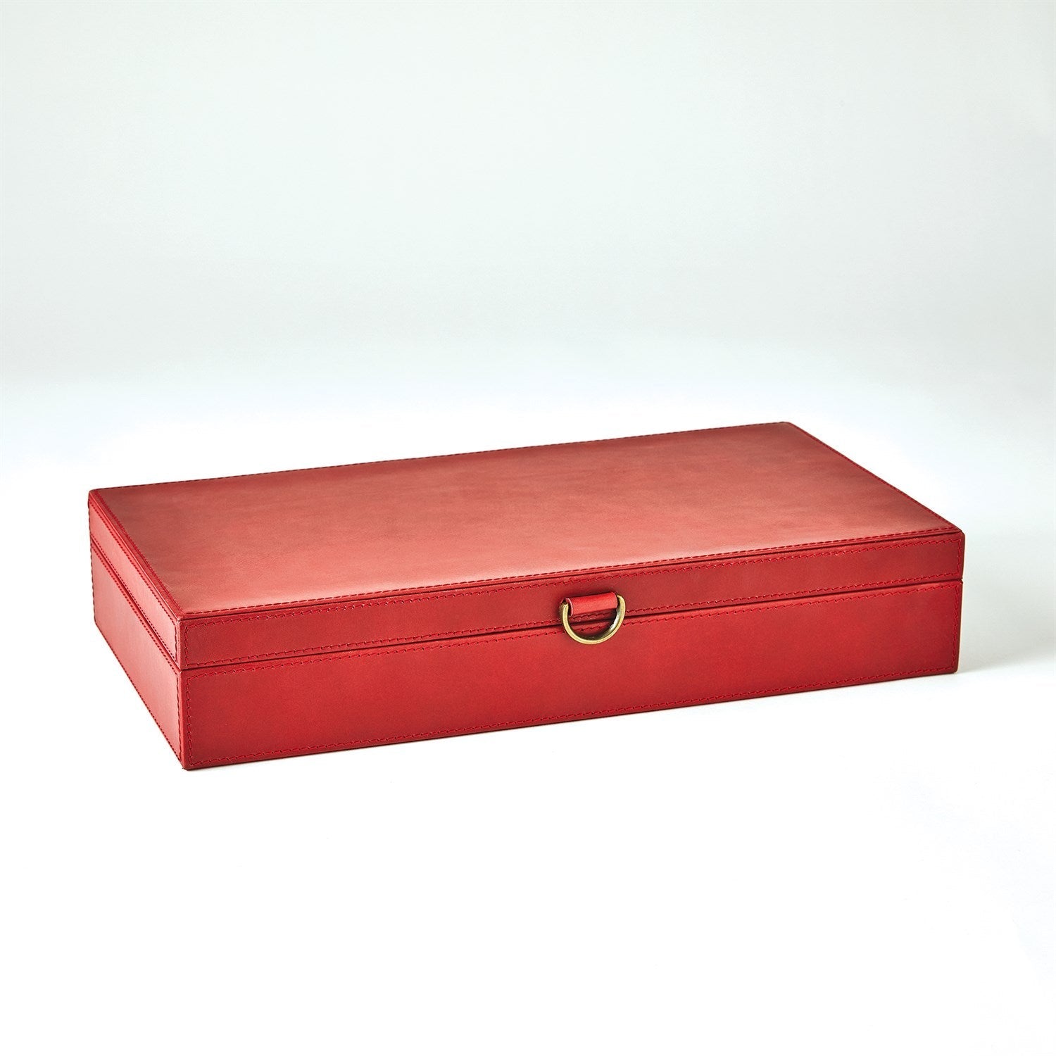 Global Views Deep Red Marbled Leather D Ring Box