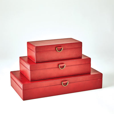 Global Views Deep Red Marbled Leather D Ring Box