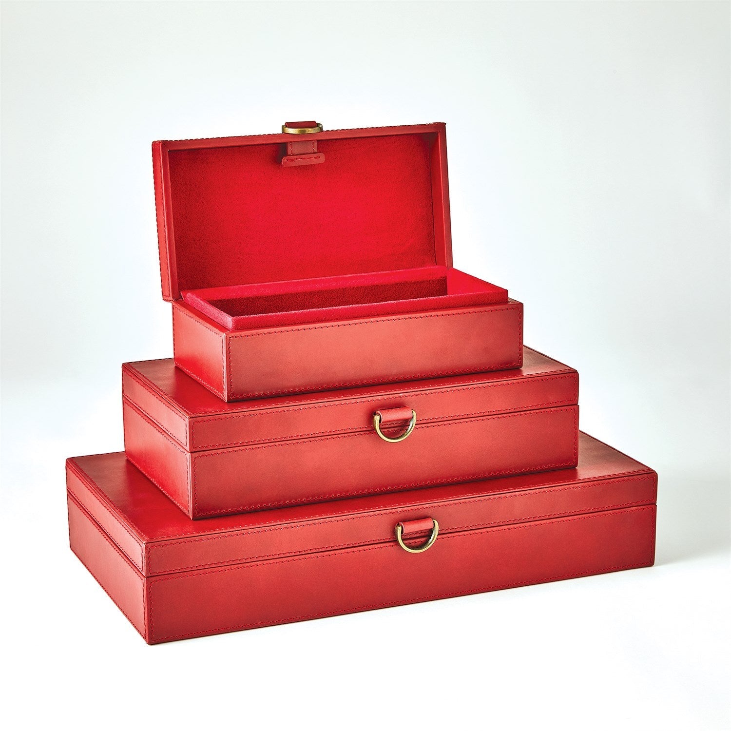 Global Views Deep Red Marbled Leather D Ring Box