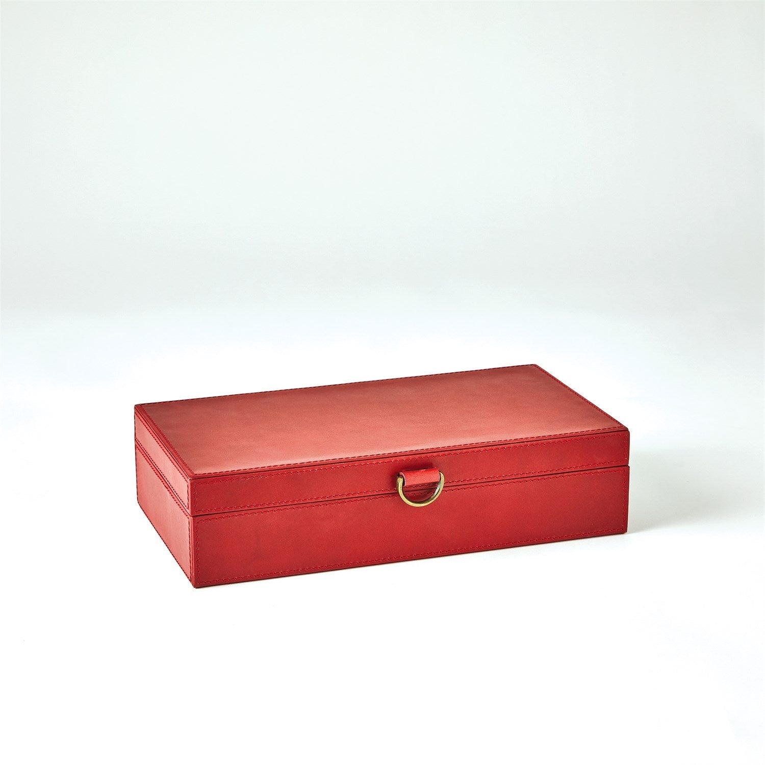 Global Views Deep Red Marbled Leather D Ring Box