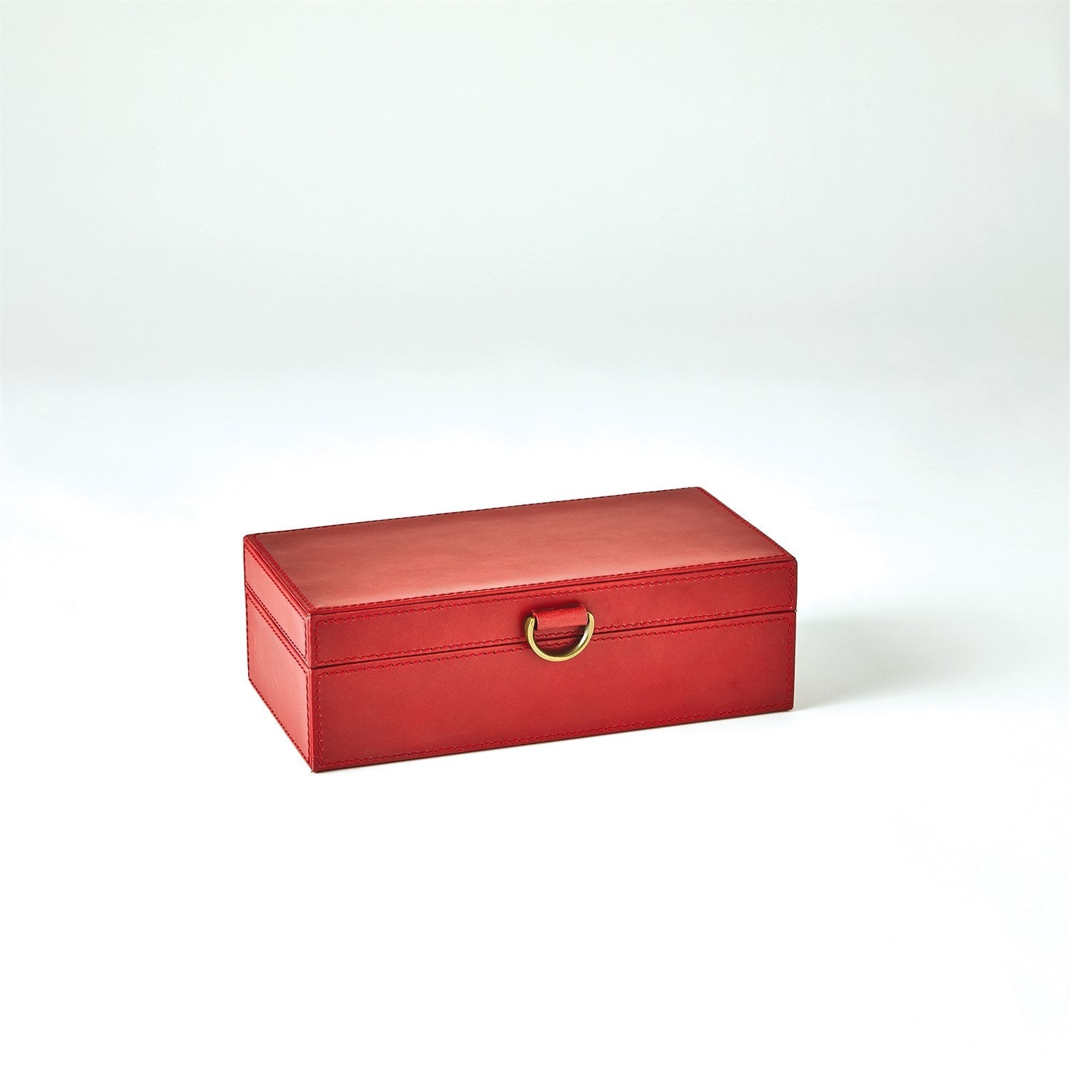Global Views Deep Red Marbled Leather D Ring Box