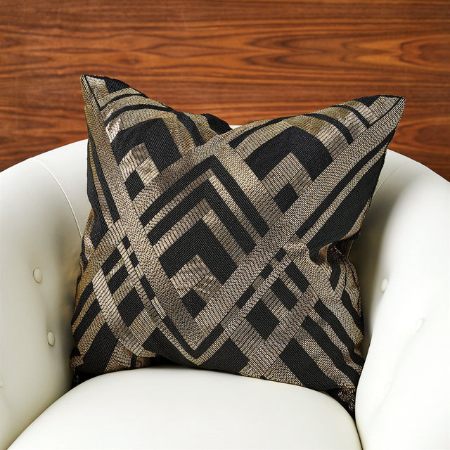 Global Views Black Gold Woven Lines Pillow DSC