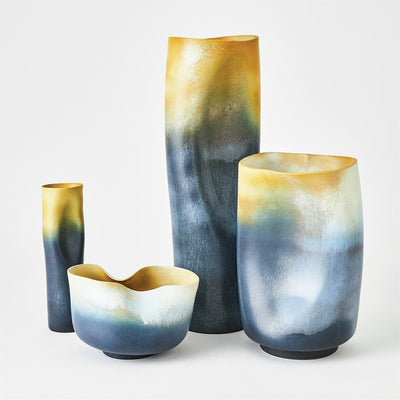 Global Views Grey Yellow Indent Vase & Bowl