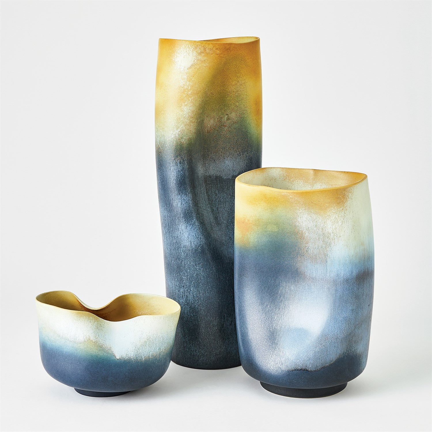 Global Views Grey Yellow Indent Vase & Bowl