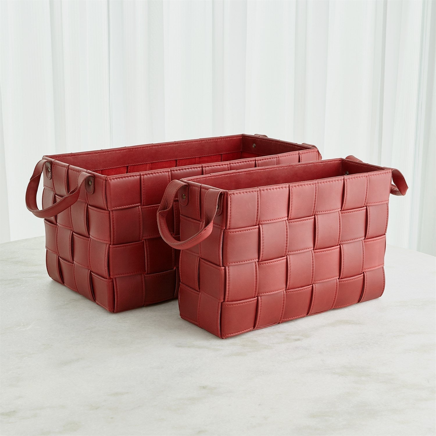 Global Views Deep Red Soft Woven Leather Basket Clearance