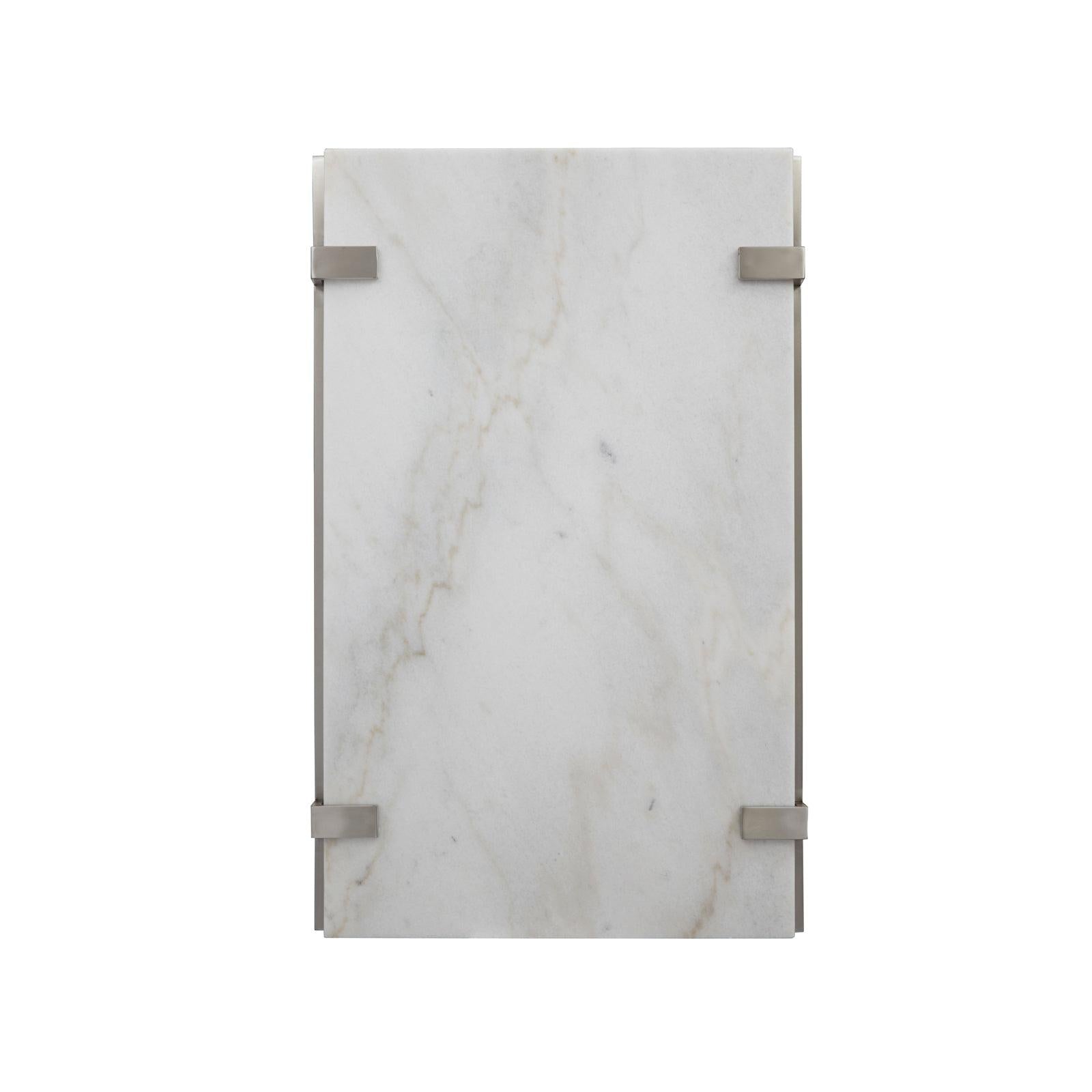 Magnussen Home Paradox Pearl White And Roasted Almond And Brushed Platinum Rectangular Cocktail Table