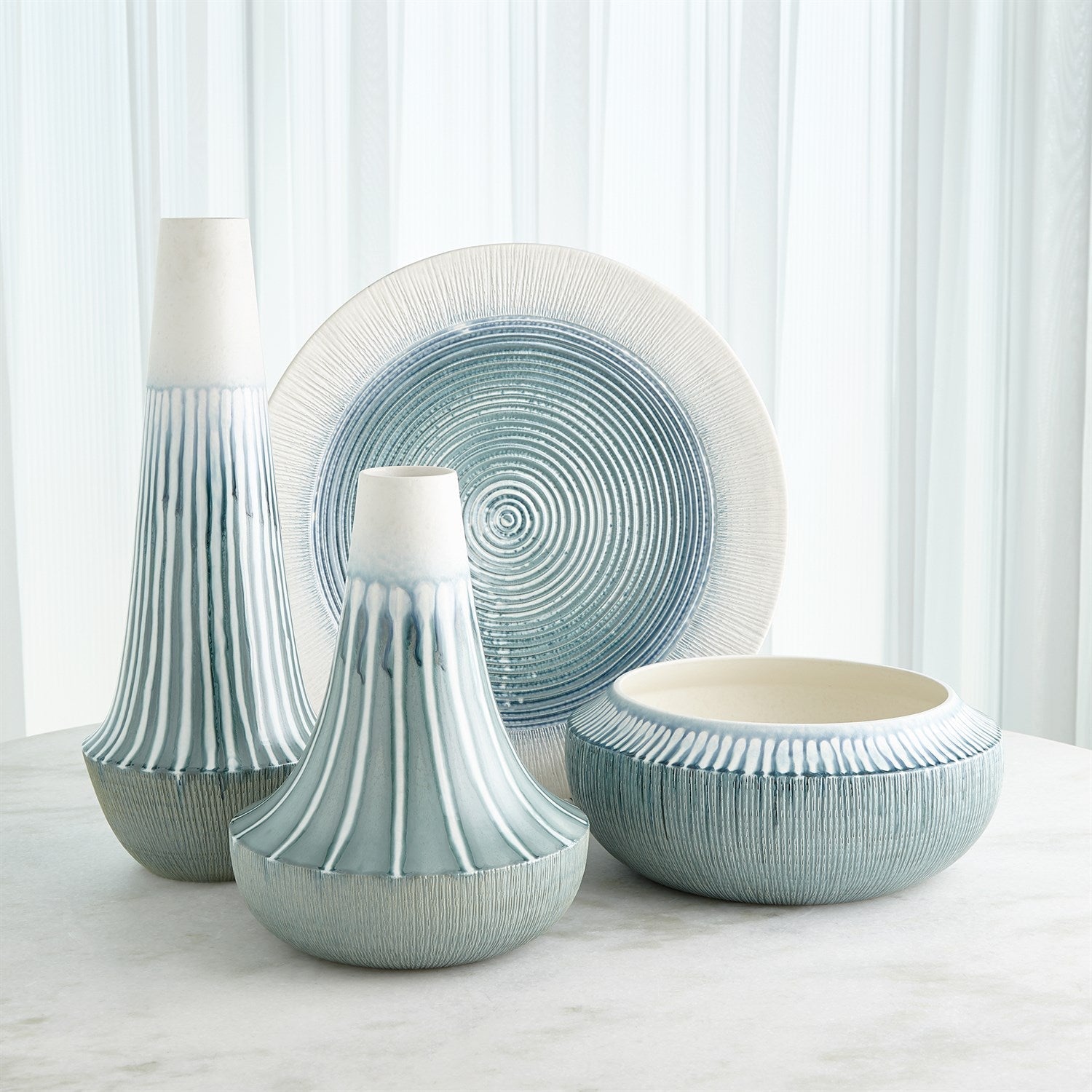 Global Views Lambs Ear Striped Flair Vase & Bowl