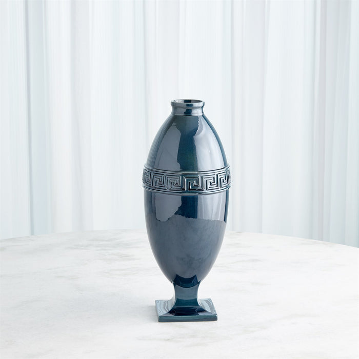 Global Views Greek Key Vase & Bowl - Azure