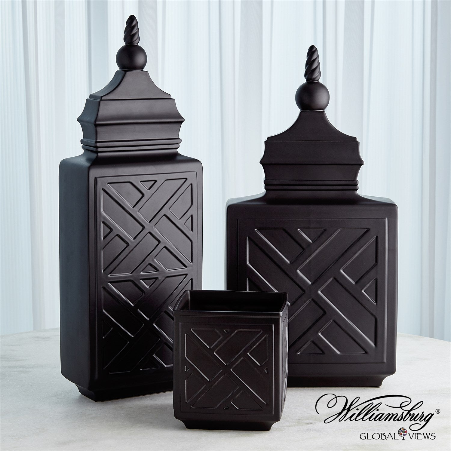 Global Views Matte Black Chinoiserie Jar Clearance