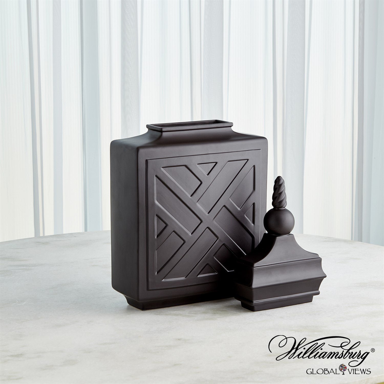 Global Views Matte Black Chinoiserie Jar Clearance