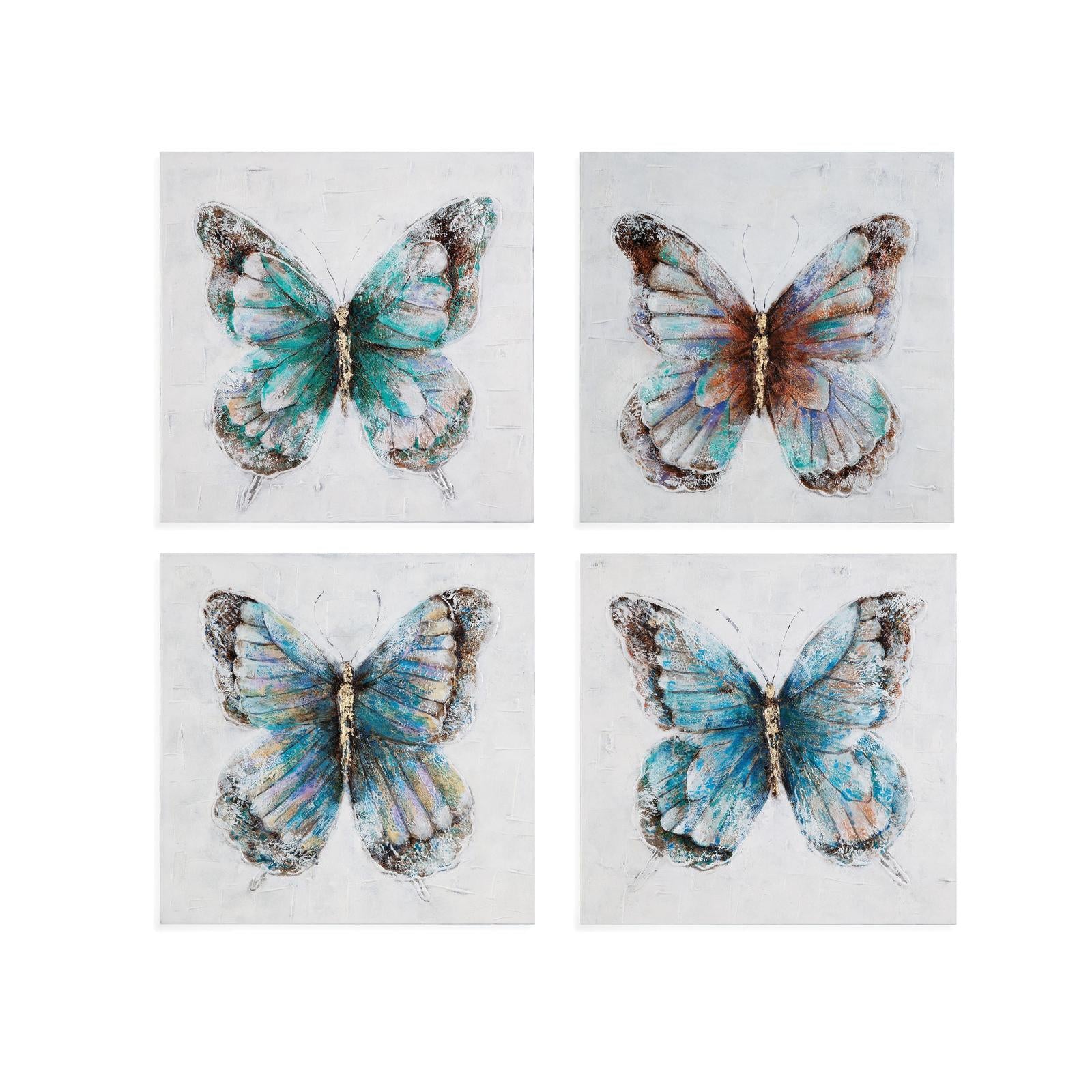 BMC Metallic Butterflies Framed Canvas - Set of 4