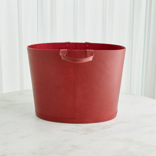 Global Views Oversized Oval Leather Basket - Deep Red