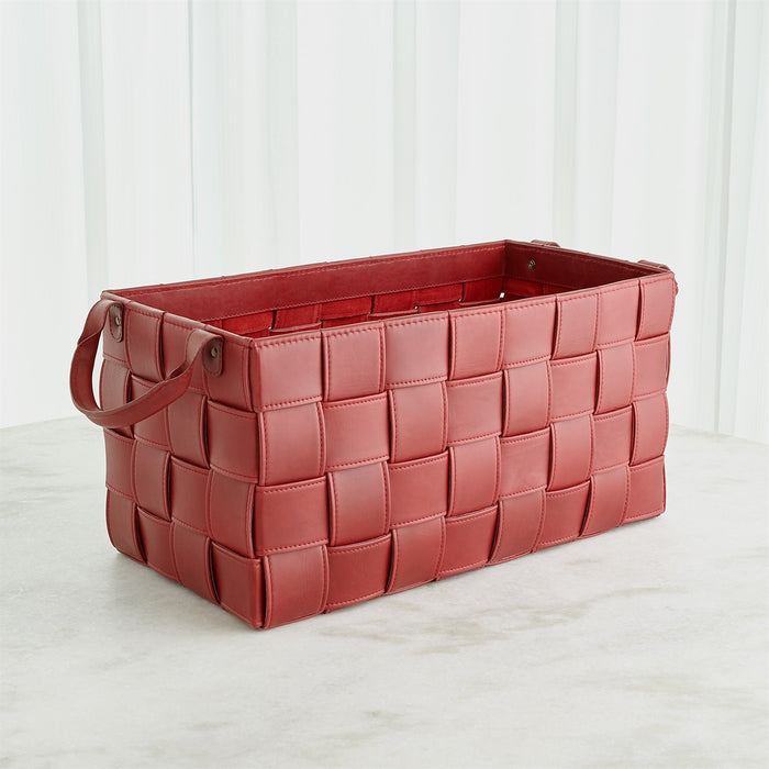 Global Views Soft Woven Leather Basket - Deep Red