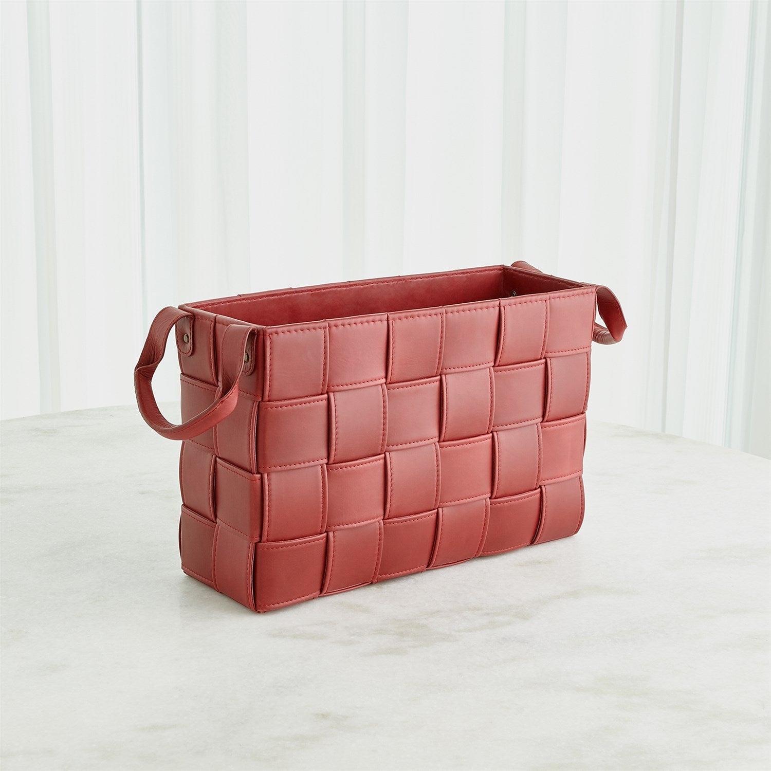Global Views Deep Red Soft Woven Leather Basket Clearance
