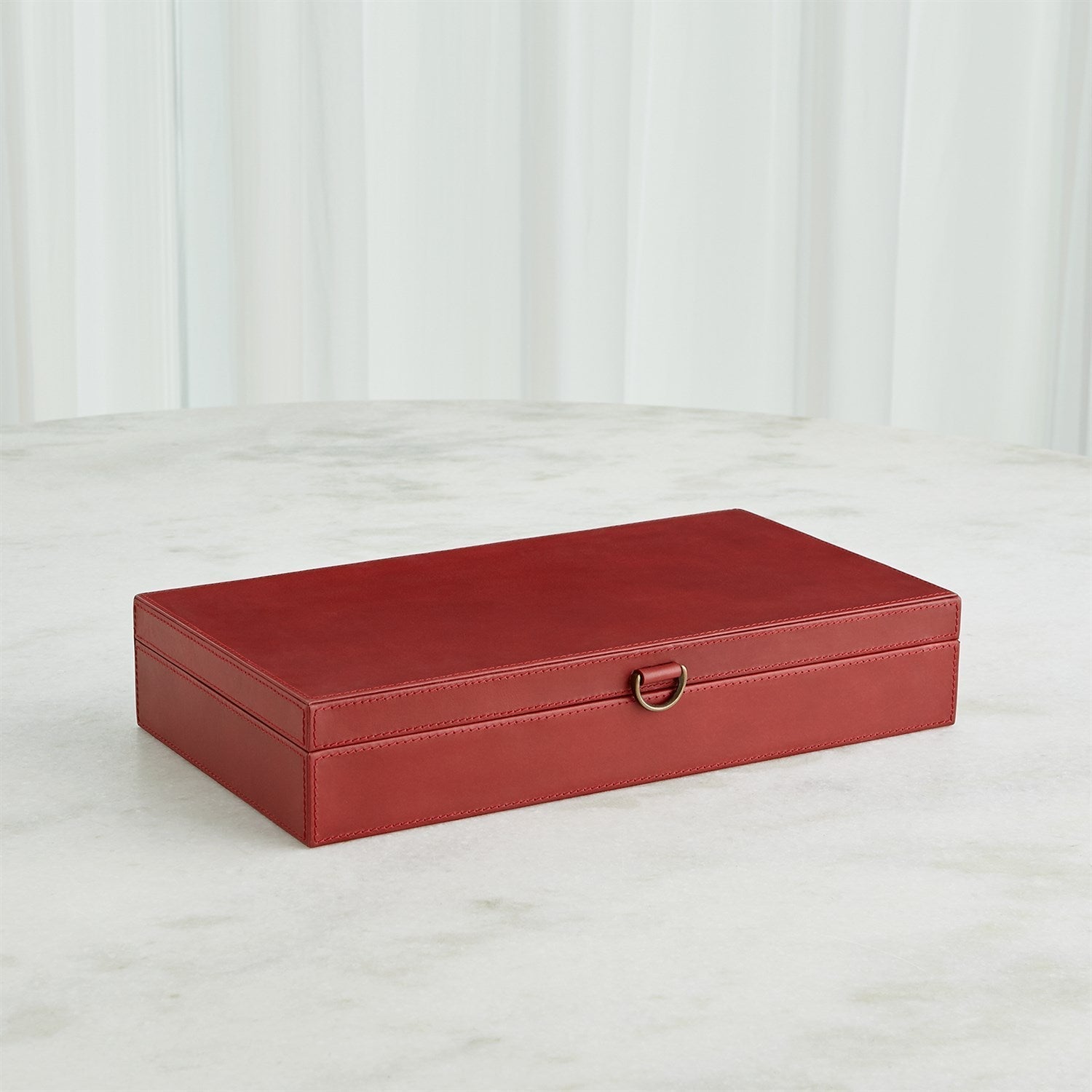 Global Views Deep Red Marbled Leather D Ring Box