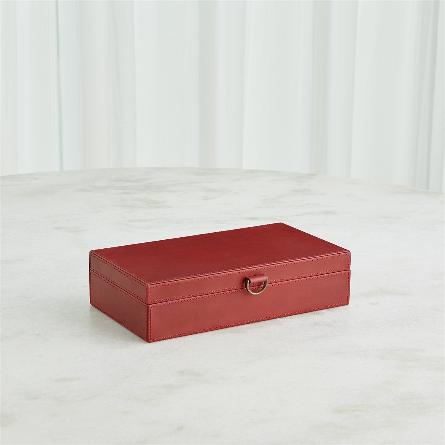 Global Views Deep Red Marbled Leather D Ring Box