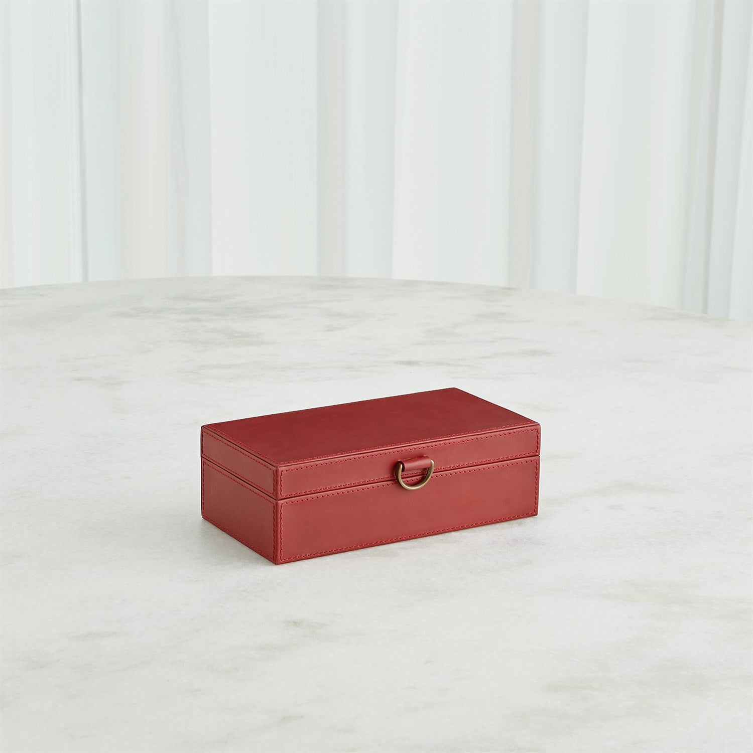 Global Views Deep Red Marbled Leather D Ring Box