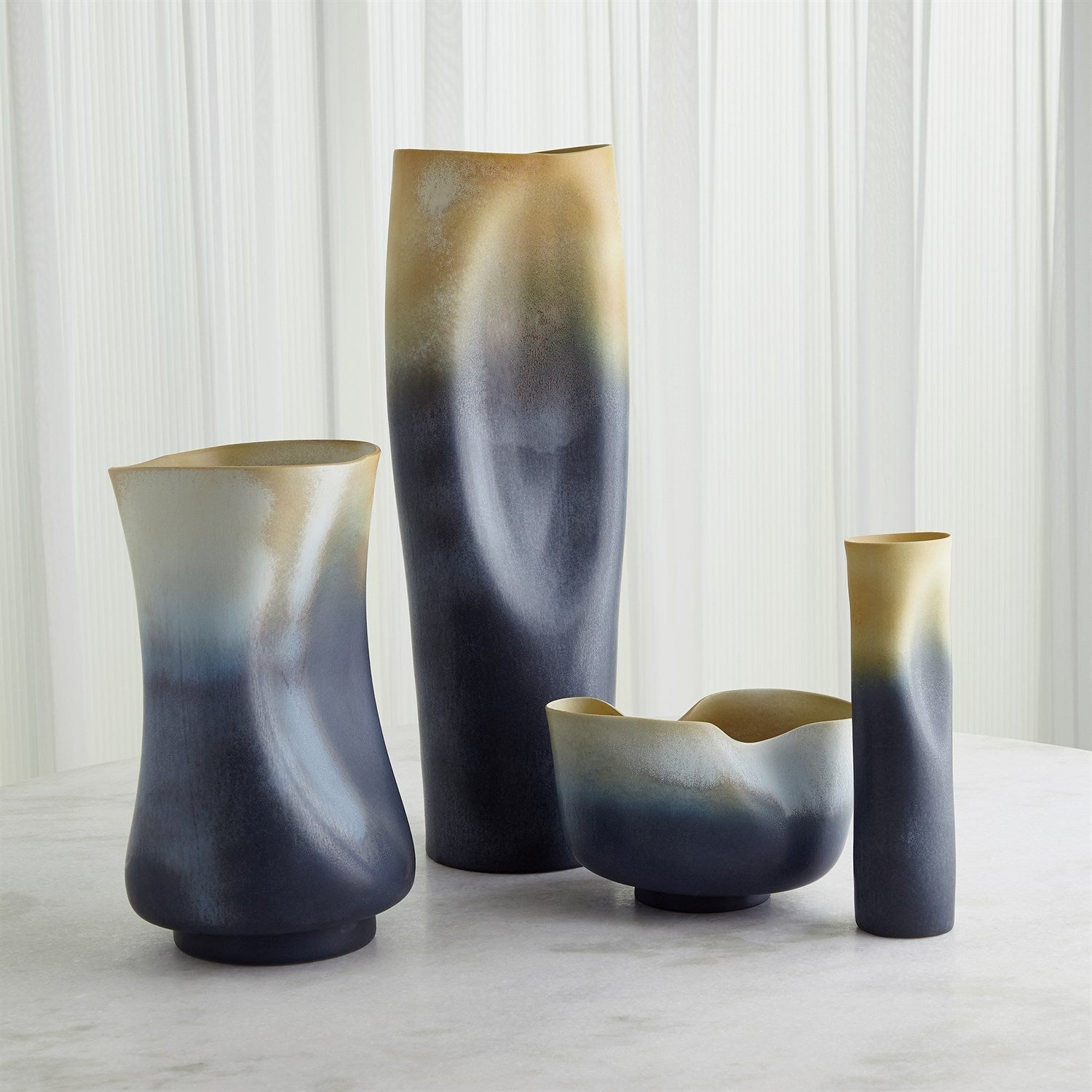 Global Views Grey Yellow Indent Vase & Bowl