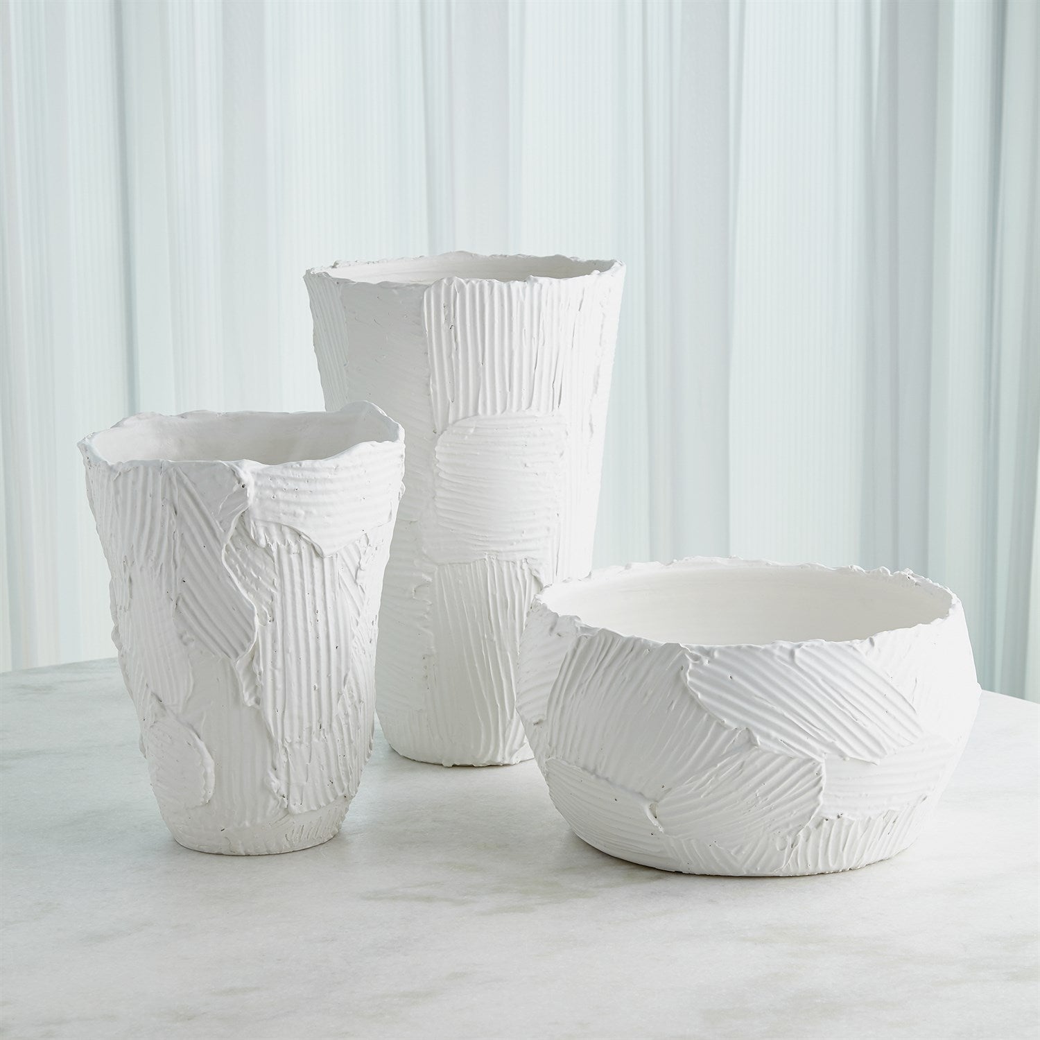 Global Views Matte White Chip Bowl & Vases