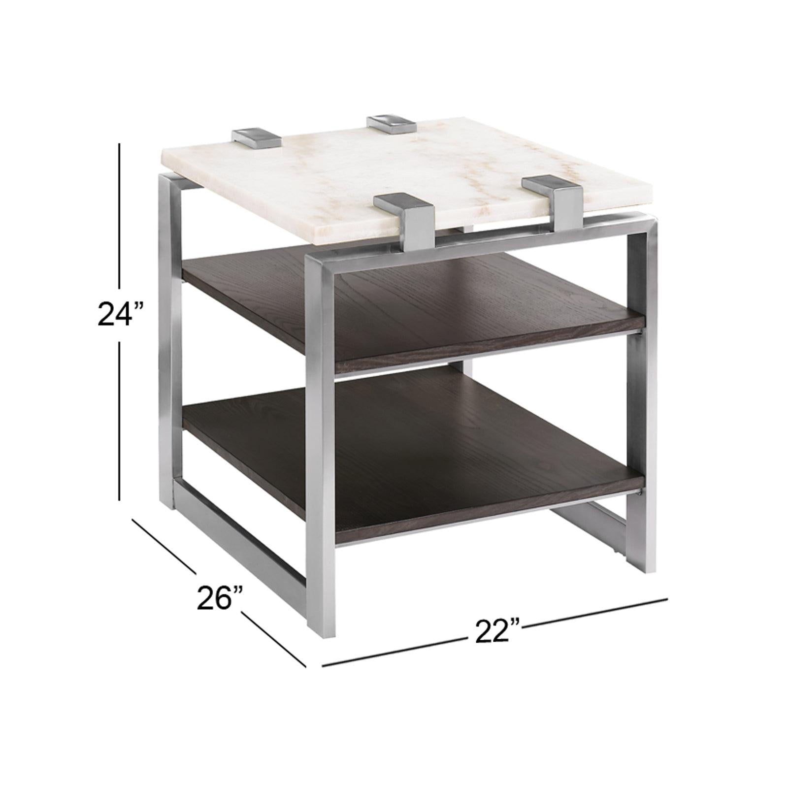Magnussen Home Paradox Pearl White And Roasted Almond And Brushed Platinum Rectangular End Table