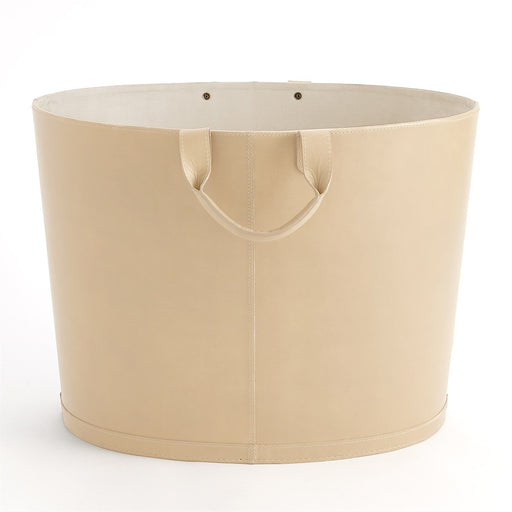 Global Views Oversized Oval Leather Basket - Beige