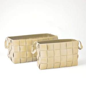 Global Views Beige Soft Woven Leather Basket