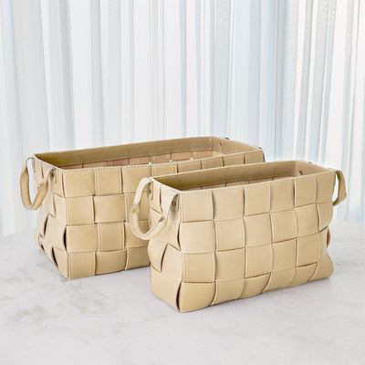 Global Views Beige Soft Woven Leather Basket