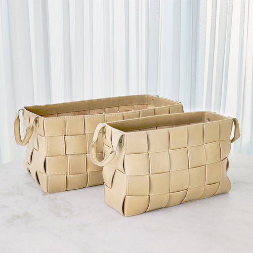 Global Views Soft Woven Leather Basket - Beige