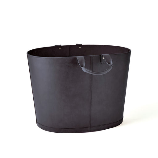 Global Views Oversized Oval Leather Basket - Black