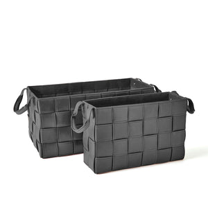 Global Views Black Soft Woven Leather Basket