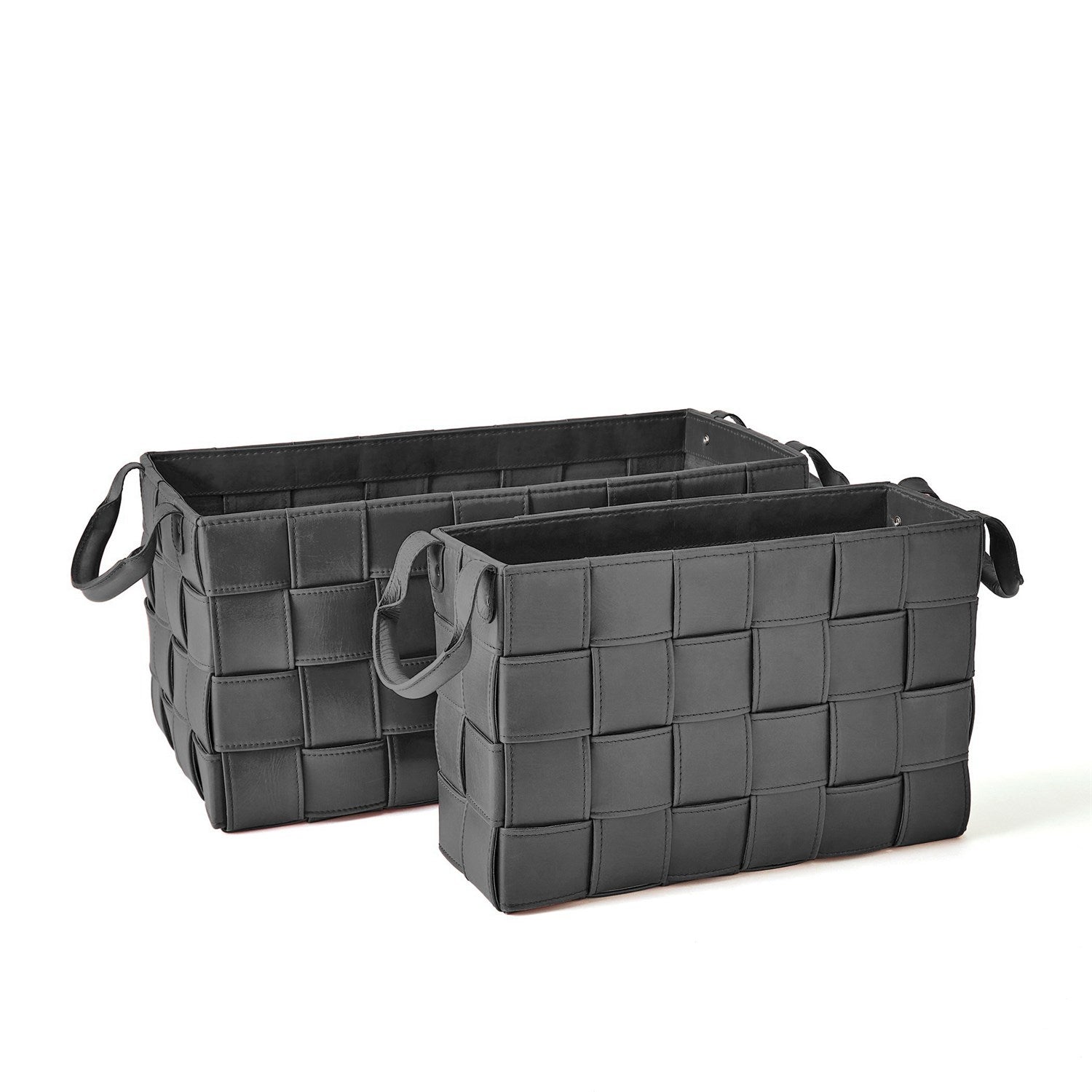 Global Views Black Soft Woven Leather Basket