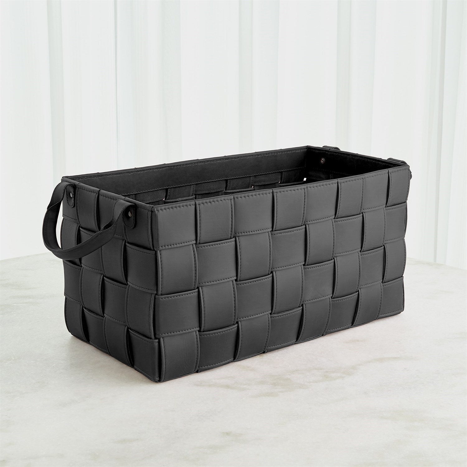 Global Views Black Soft Woven Leather Basket
