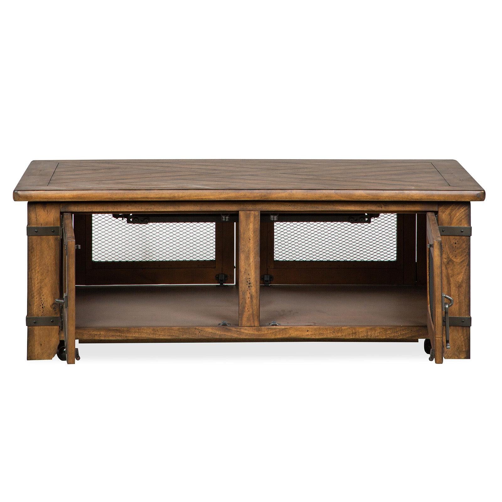 Magnussen Home Chesterfield Farmhouse Timber Lift Top Storage Cocktail Table With Casters