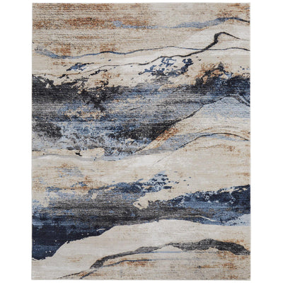 Feizy Sonora 39NWF Modern Abstract Rug in Tan/Blue/Gray