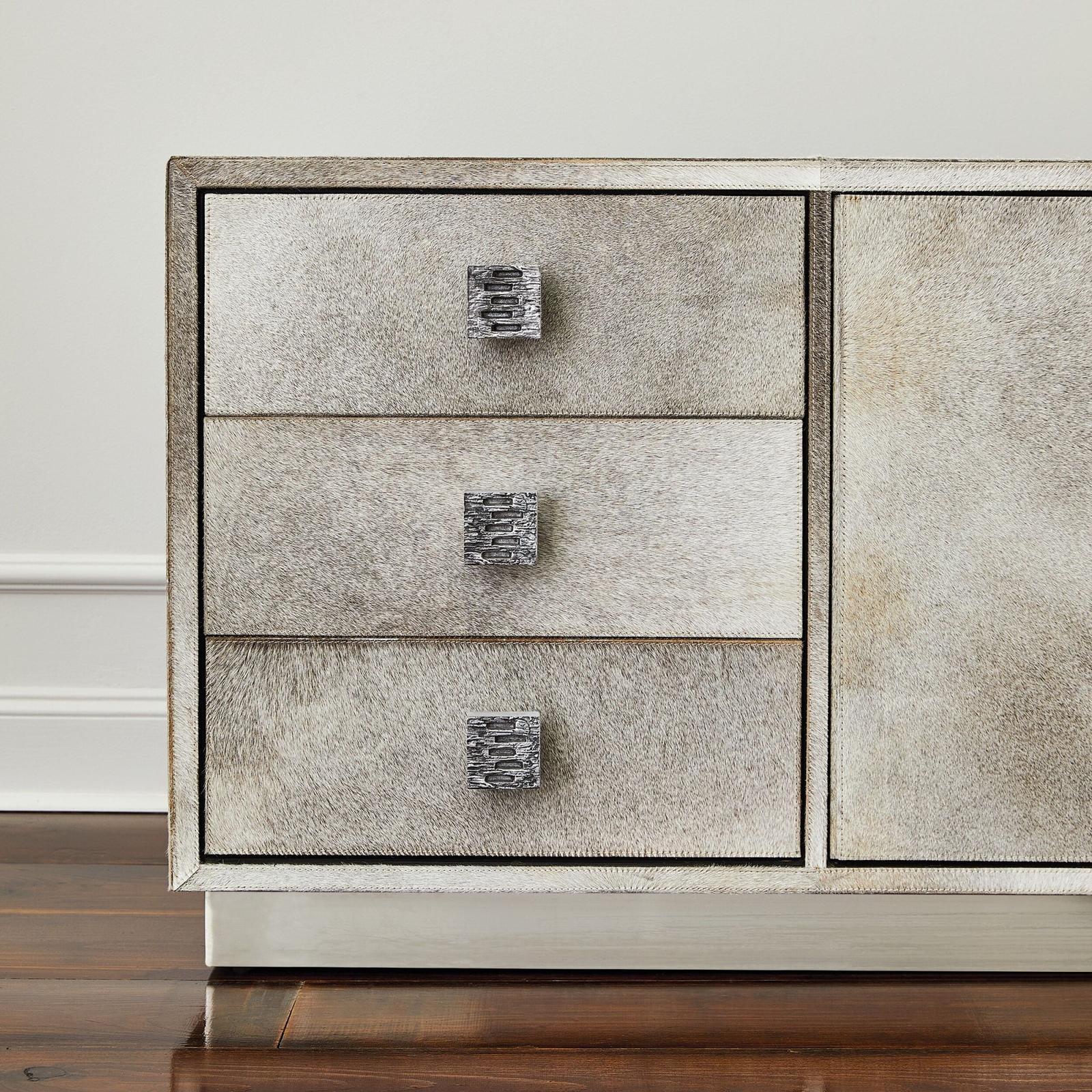 Global Views Metro Long Gray Hair on Hide Cabinet
