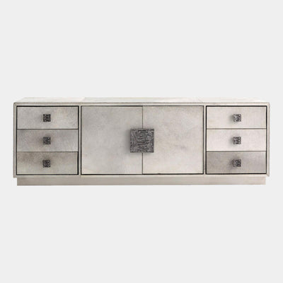 Global Views Metro Long Gray Hair on Hide Cabinet