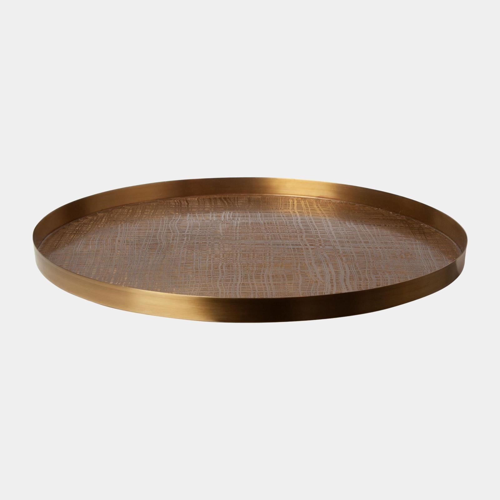 Global Views Plaid Etched Antique Brass Tray