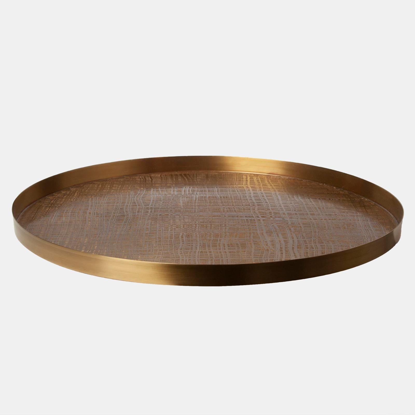 Global Views Plaid Etched Antique Brass Tray