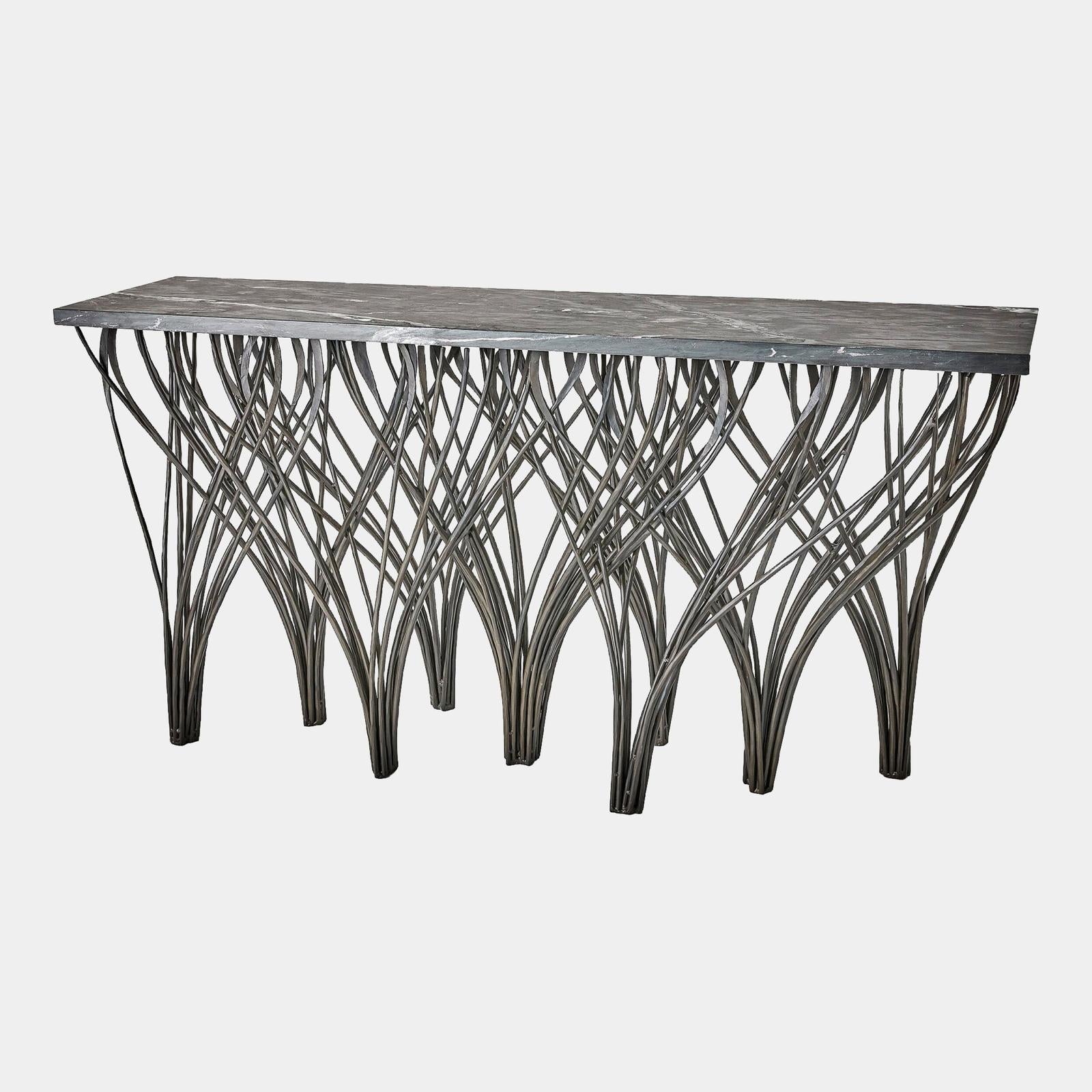 Global Views Vector Black Leather Marble Console