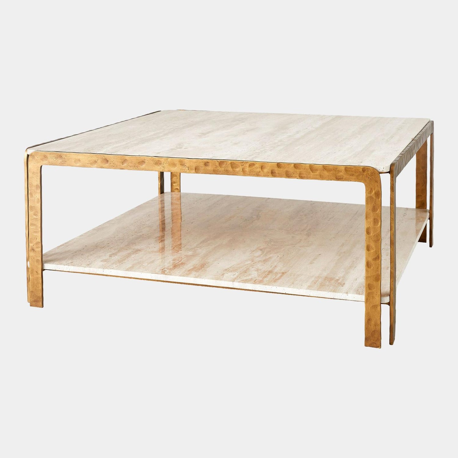 Global Views Kraft Light Bronze and Travertine Cocktail Table
