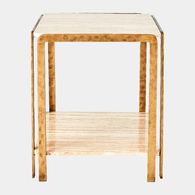 Global Views Kraft Light Bronze and Travertine Side Table