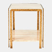 Global Views Kraft Light Bronze and Travertine Side Table