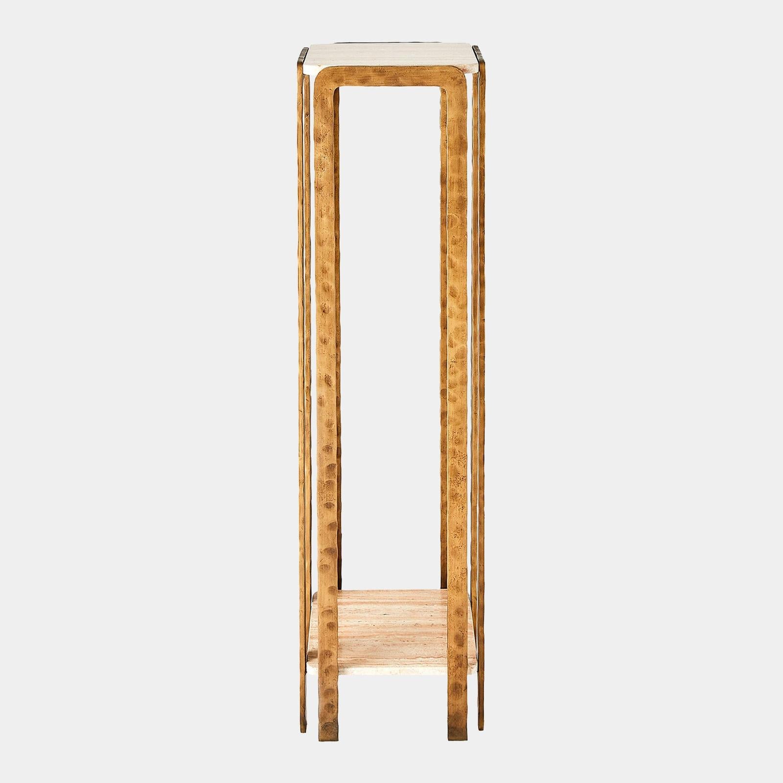 Global Views Kraft Light Bronze and Travertine Pedestal